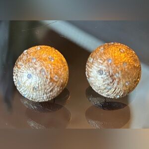 VTG Christian Dior Gold Tone & CZ Round Pierced Earrings